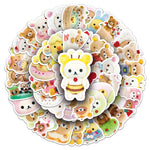 stickers mignons dessins animés personnages gâteaux fruits vêtements opaques collection 54 pièces variées colorées