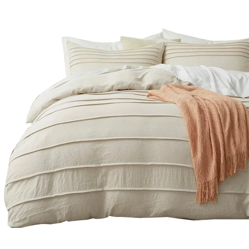housse couette taies oreiller stripe geometrique beige vert foncé turquoise gris olive moderne chambre