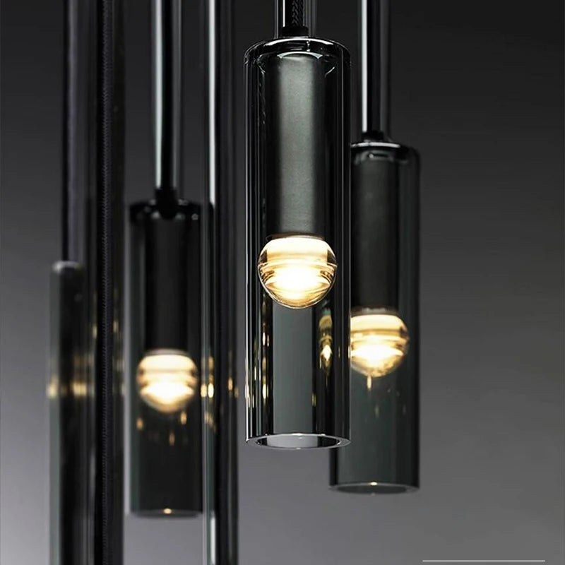 luminaire suspendu moderne minimaliste noir gris verre transparent chambre salon