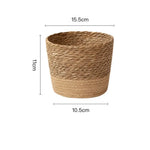 cache pot tressé rotin moderne cactus feuilles vertes marron clair pieds bois durable tissé