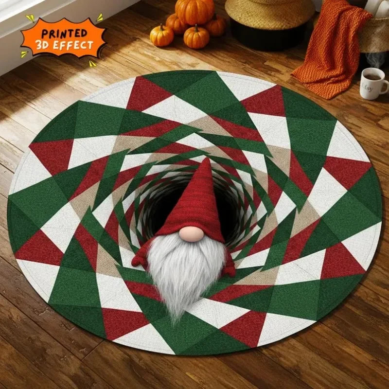 tapis rond gnome noel motif geometrique moderne polypropylene vert rouge blanc salon chambreextérieur