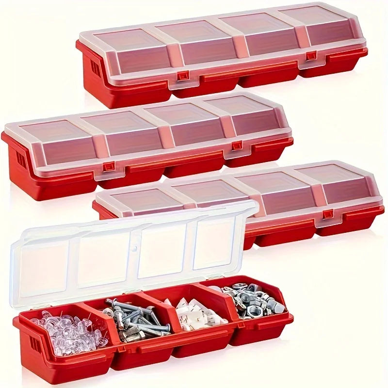 boîte outils rouge transparente clips vis écrous plastique durable pratique