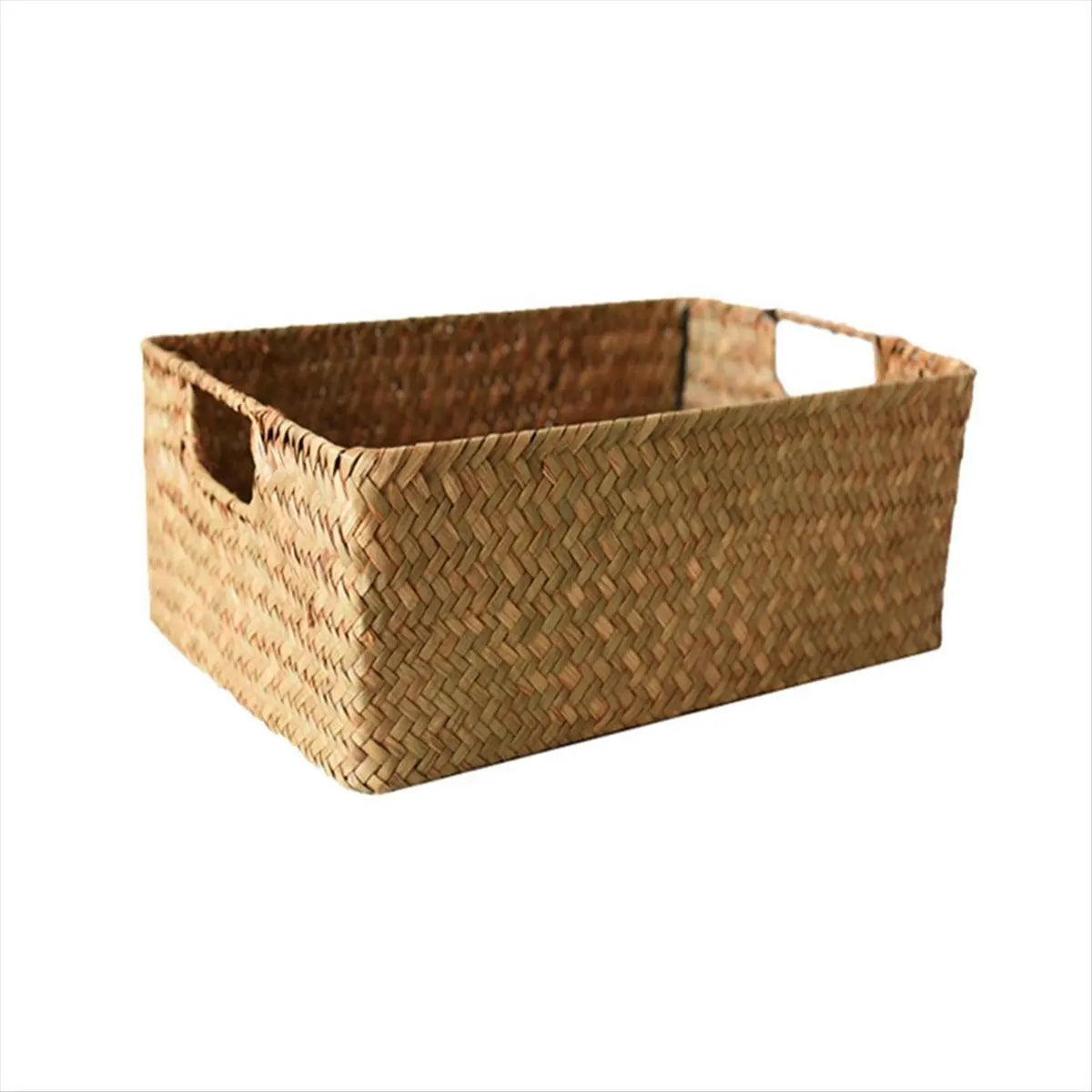 panier marron clair tissage paille rustique naturel poignées intégrées rangement maison fruits pain