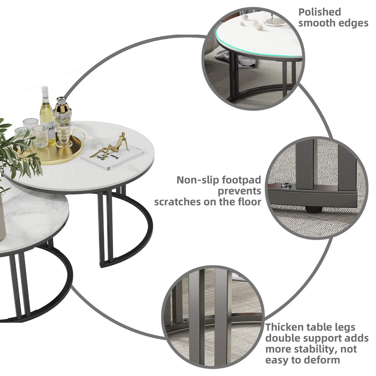 tables basses modernes marbre blanc gris pieds métalliques ensemble deux minimalistes assemblage