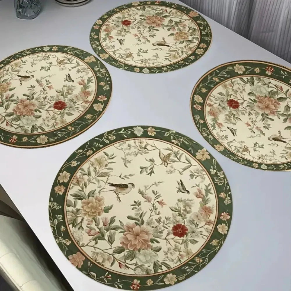 placemat classique floral oiseaux vert beige rose blanc 35cm 35cm