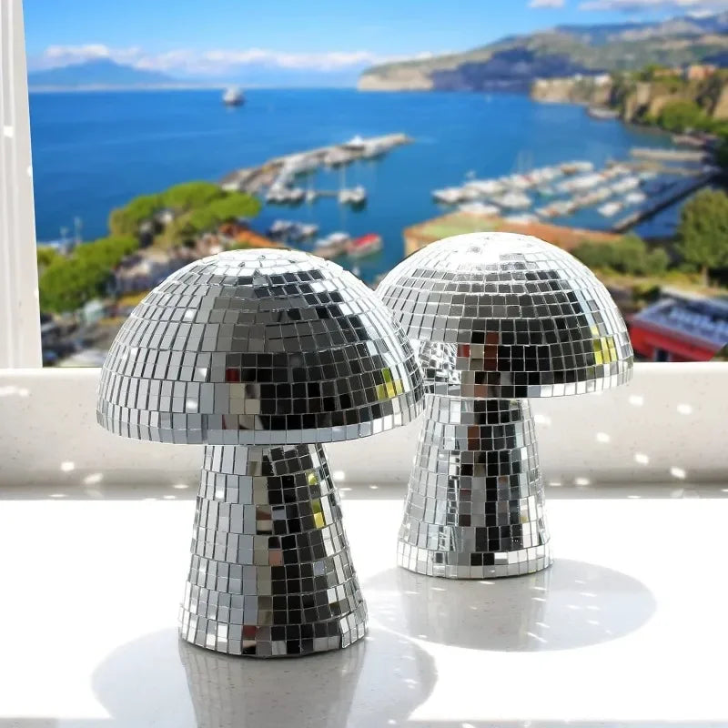 décoration disco boule champignon miroir argenté effet mosaïque vintage table ornement