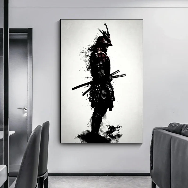 toile d'art samouraï noir blanc contemporain clips décoration intérieure affiche photo murale sans cadre