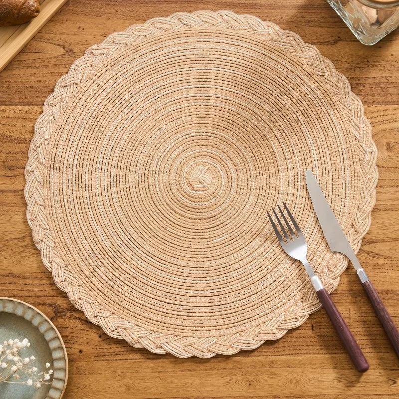 placemats tissés spirale beige noir vert rustique opaques table cuisine