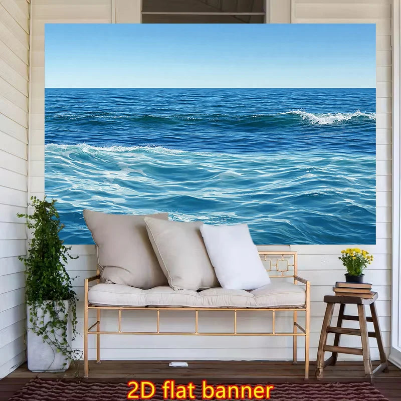 Bannière océanique bleue ondulations moderne décoration intérieure clips 100x150cm