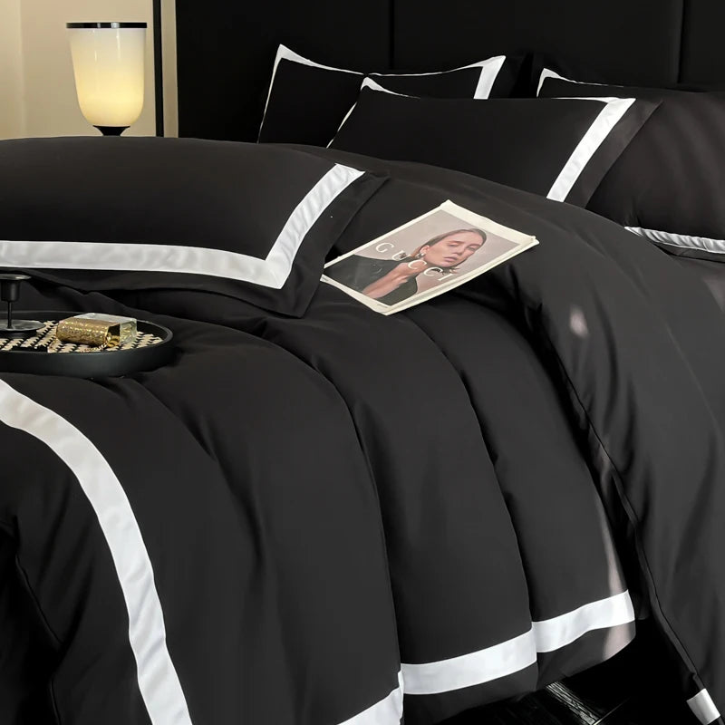 ensemble literie coton polyester rayures horizontales couverture taies oreiller moderne luxueux