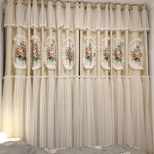 rideaux fleuris semi transparents classiques polyester anneaux chambre coucher