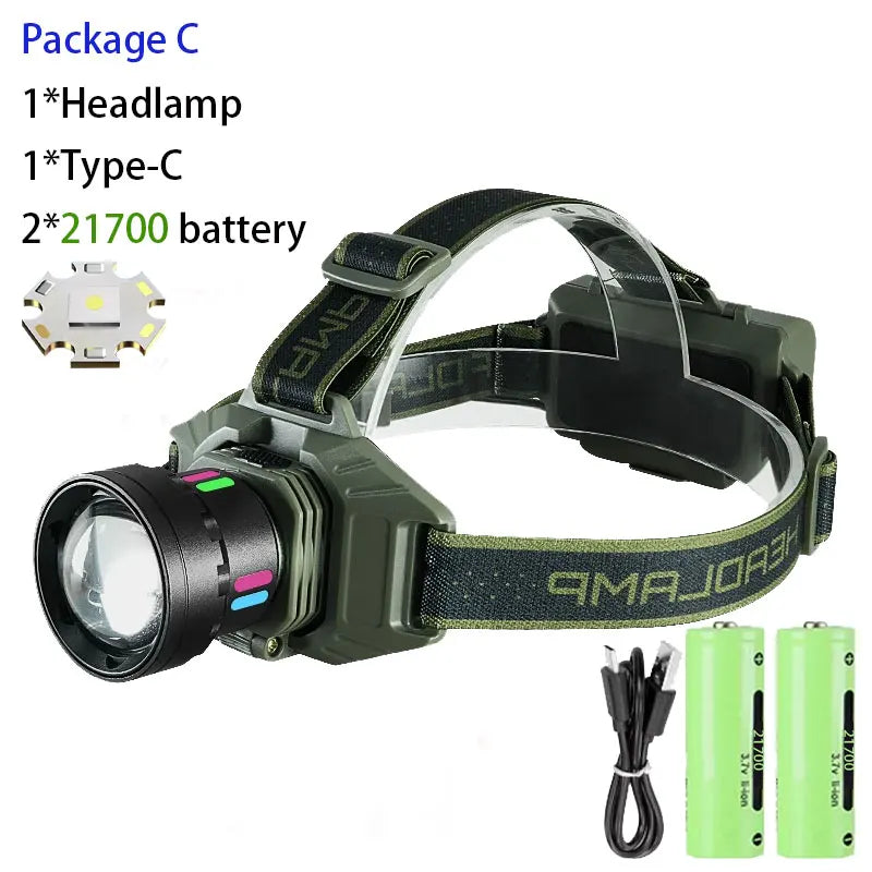 lampe frontale led rechargeable vert noir tissu texturé pratique camping pêche chasse