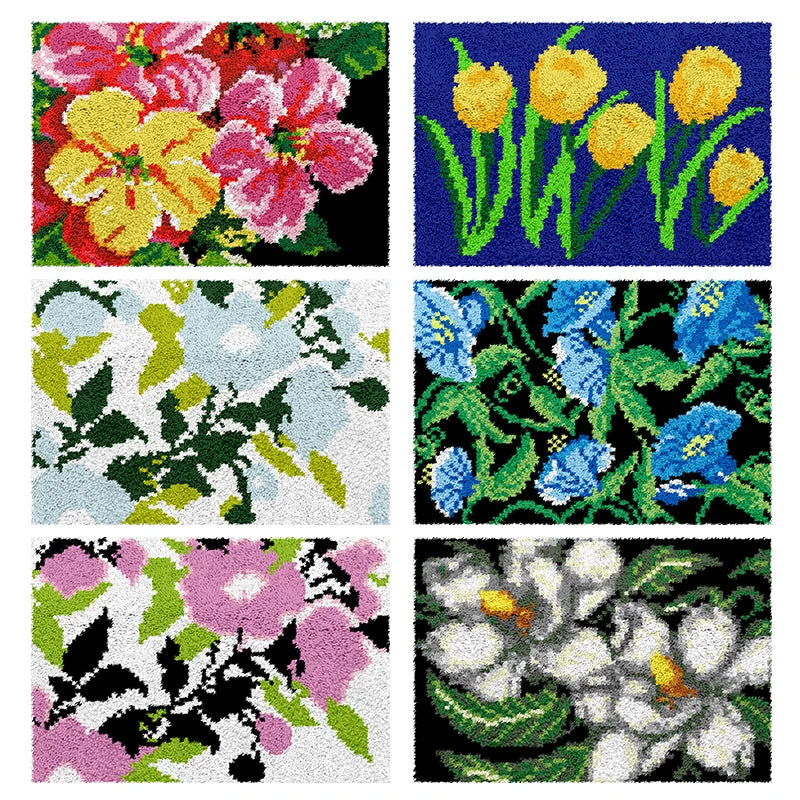 tapis broder multicolore fleurs animaux fil broderie kit loisirs créatifs décoration murale