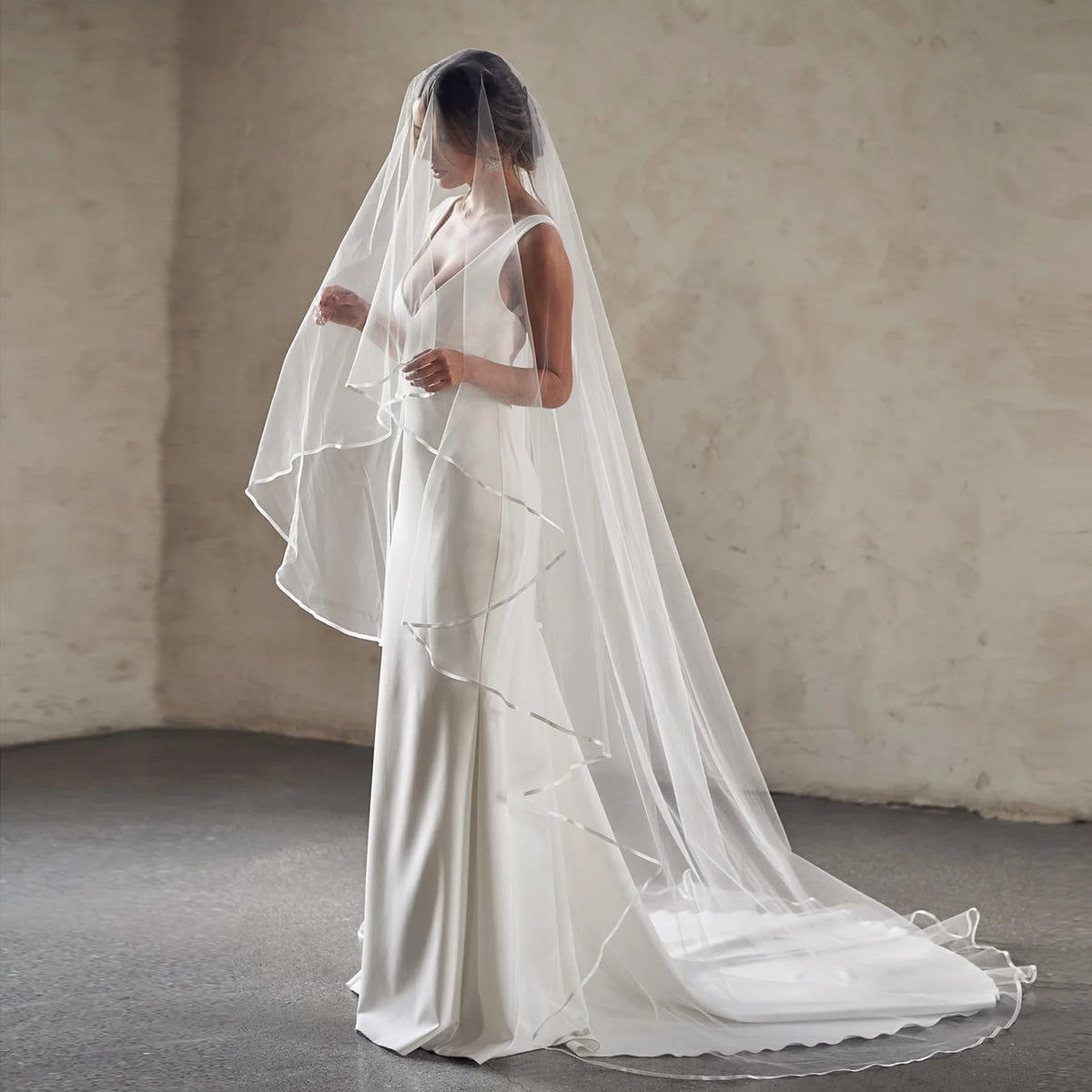 Voile mariée blanc deux couches tulle fin plissé élégant mariage demoiselle d’honneur
