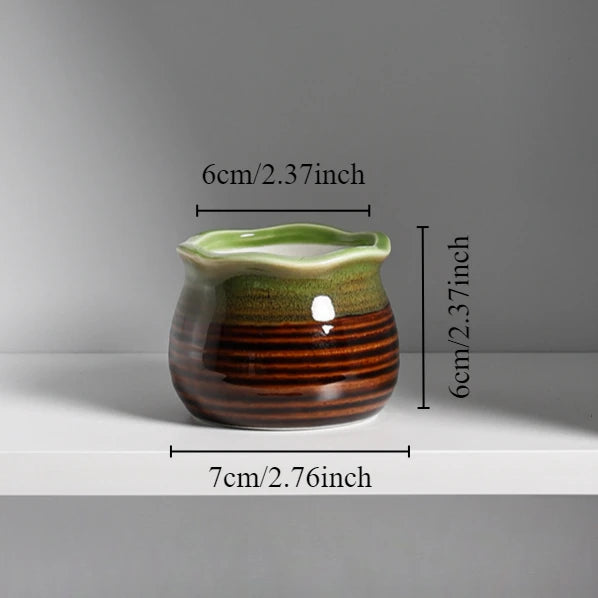 pots ceramique maincite rayes horizontales moderne marron vert bleu jaune