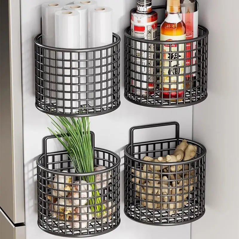 paniers suspendus fer maille fine noir blanc modernes clips magnétiques rangement cuisine