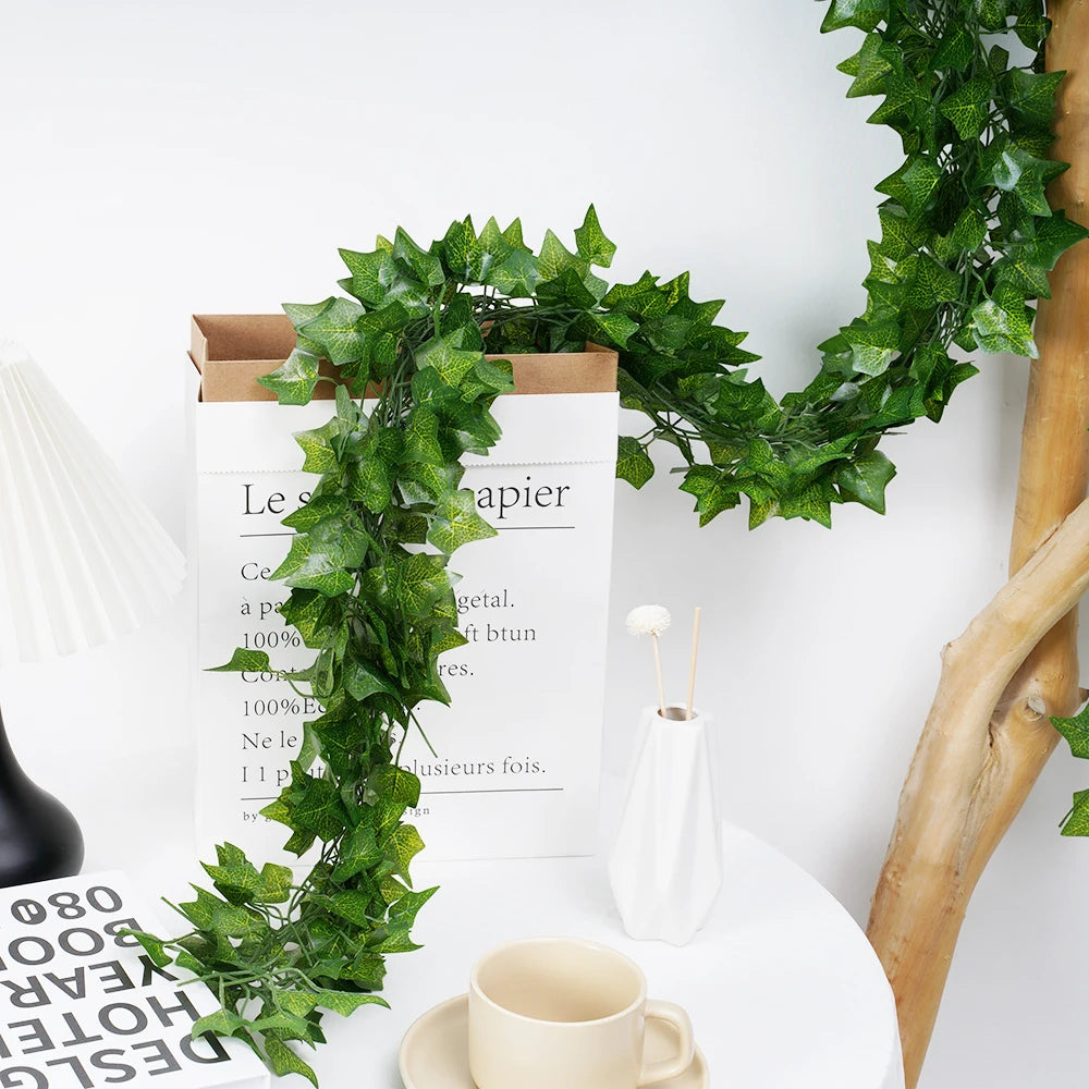 guirlande végétale artificielle feuilles rondes vert moderne 72 feuilles longueur 200cm extérieur
