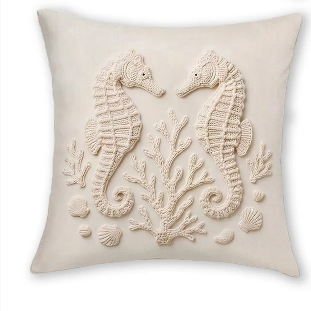 taies d'oreiller moderne imprimées étoile mer hippocampe corail sable fermeture glissière polyester beige clair