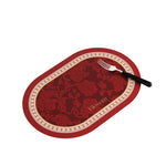 tapis table violet vert beige fleurs feuilles bordure rayée classique floral resistant pvc 30x50cm