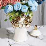 vase decoratif fleurs relief hermetique couvercle blanc or table maison