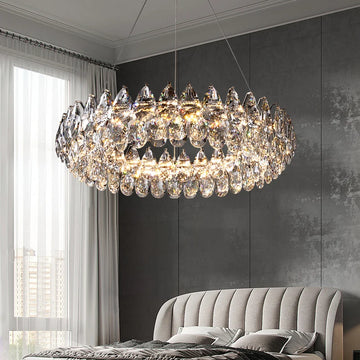 lustre suspension moderne cristal transparent rond lumière chaude salon salle manger
