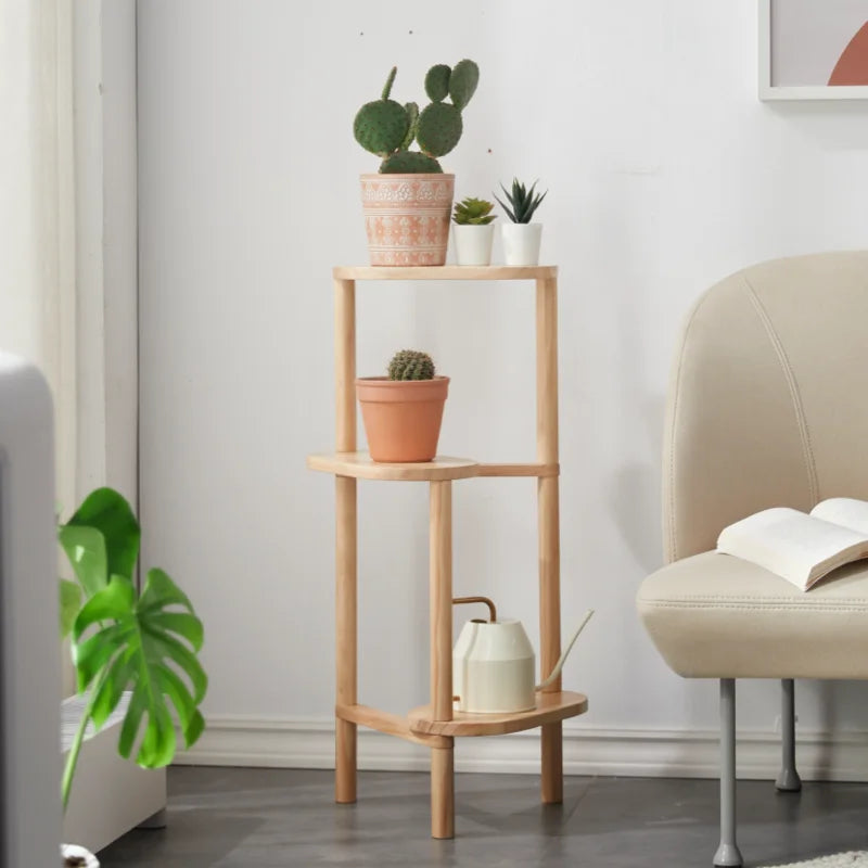 étagère bois naturel moderne multi niveaux plantes pots différents intérieur balcon