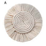 coasters tissu spirale tissée franges bohême artisanal couleur beige domestique utilisation protection table
