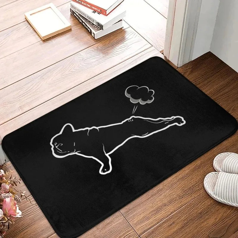 tapis sol noir motif chien blanc décoration maison moderne antidérapant entrée salon