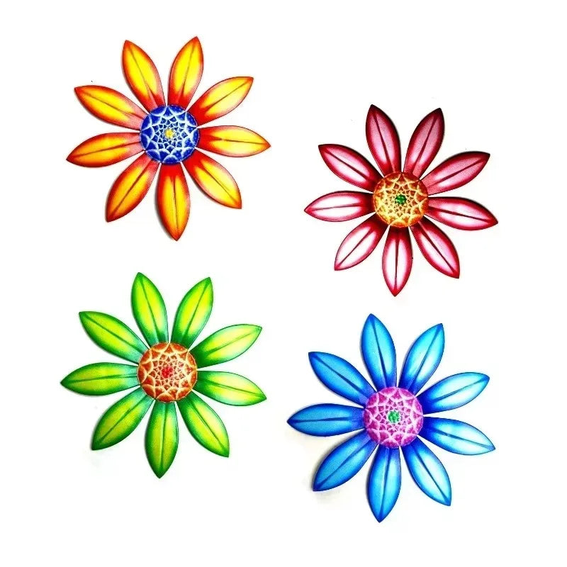 décoration murale fleurs stylisées moderne vert jaune rouge bleu rayures