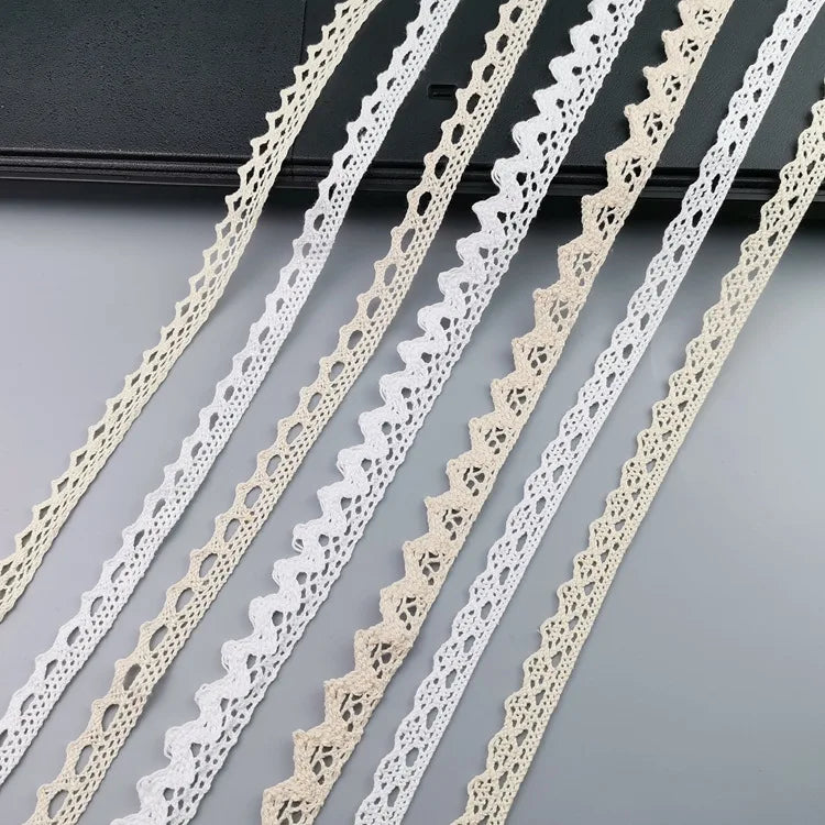 ruban dentelle coton blanc beige classique 10mètres 1cm large ajouré écologique trame fine