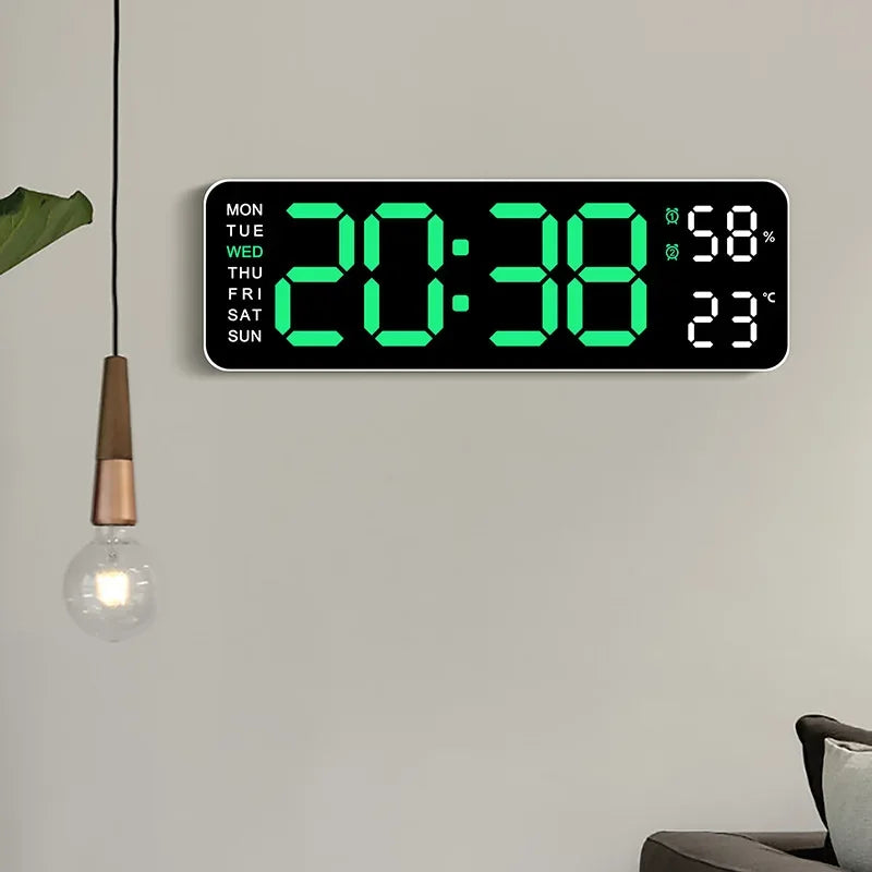horloge numérique murale LED noir blanc température humidité semaine USB rechargeable moderne