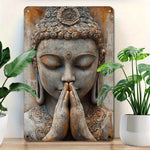 statue bouddha aluminium relief sculpté gris brun beige décoration murale intérieur extérieur (Seulement 14