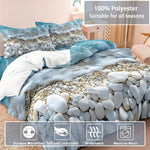 ensemble literie bleu blanc gris motif galets moderne housses taies d'oreiller microfibre machine laver