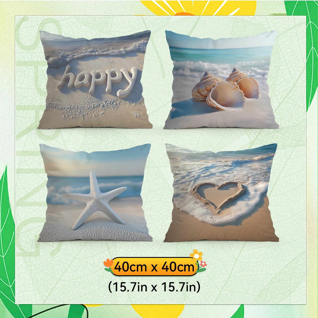 housse coussin plage polyester lettre happy coquillages moderne 40cm 45cm 50cm set decoration chambre