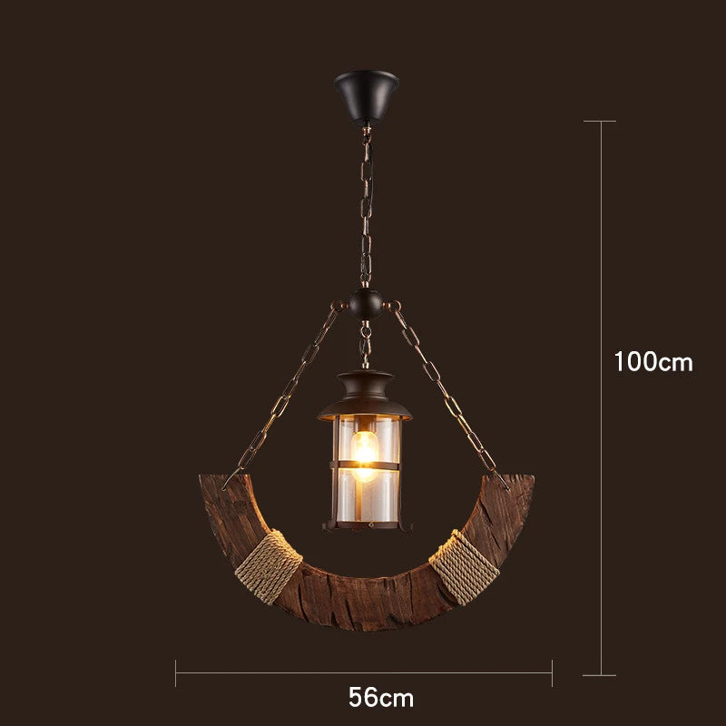 suspension lumineuse bois naturel ampoule filament industriel rustique verre translucide