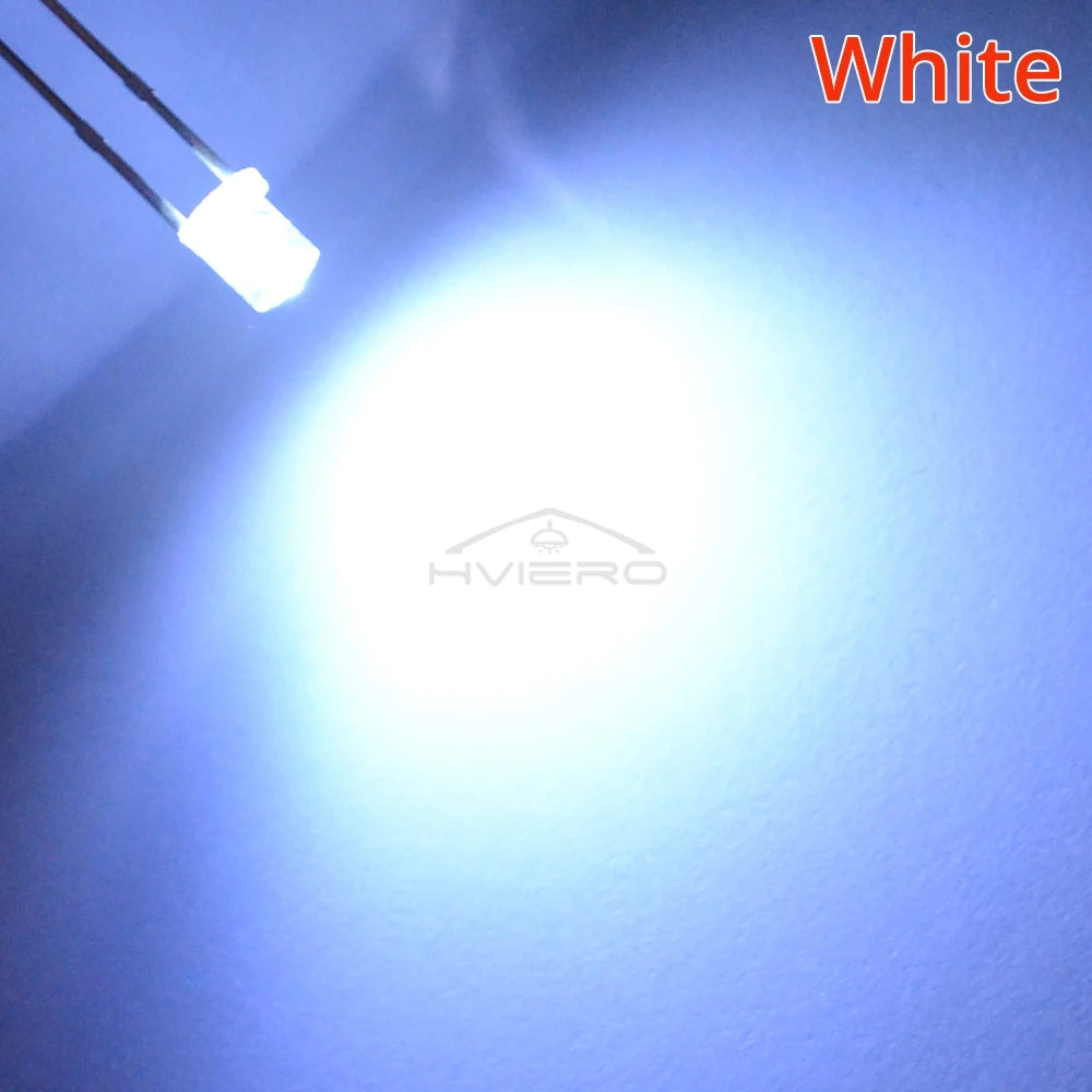 Diodes LED transparentes plat 3mm bleu vert rouge blanc chaud jaune blanc rose violet