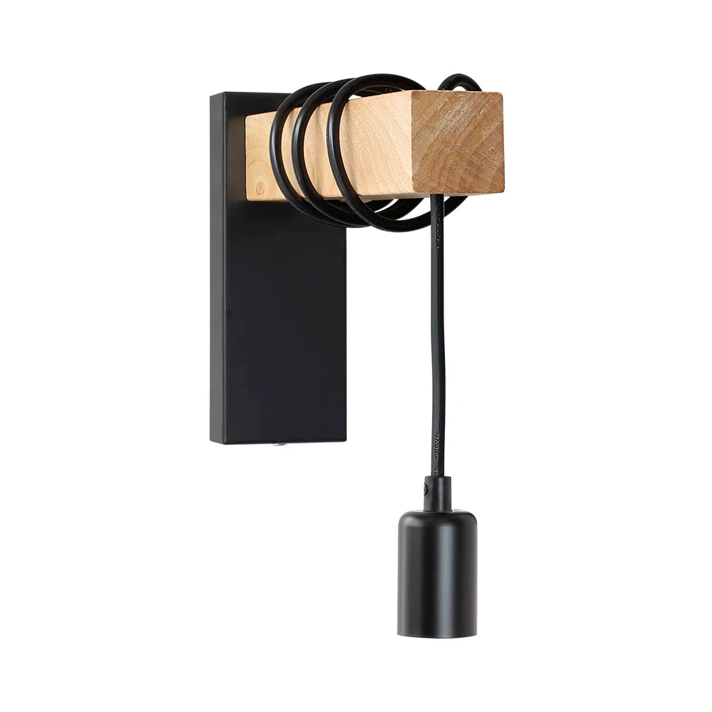 lampe murale industrielle moderne noire bois ampoule E27 éclairage cuisine salon 110V 220V fixée