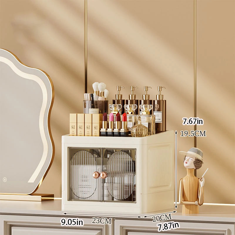 boîte rangement cosmétique tiroirs plastique moderne beige clair panneaux verticaux transparents organisation salon chambre