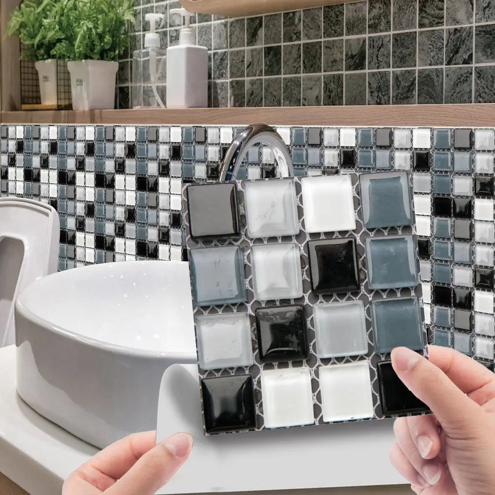 carreaux muraux pvc adhésifs moderne noirs gris blancs brillants 30 pièces décoration intérieure cuisine