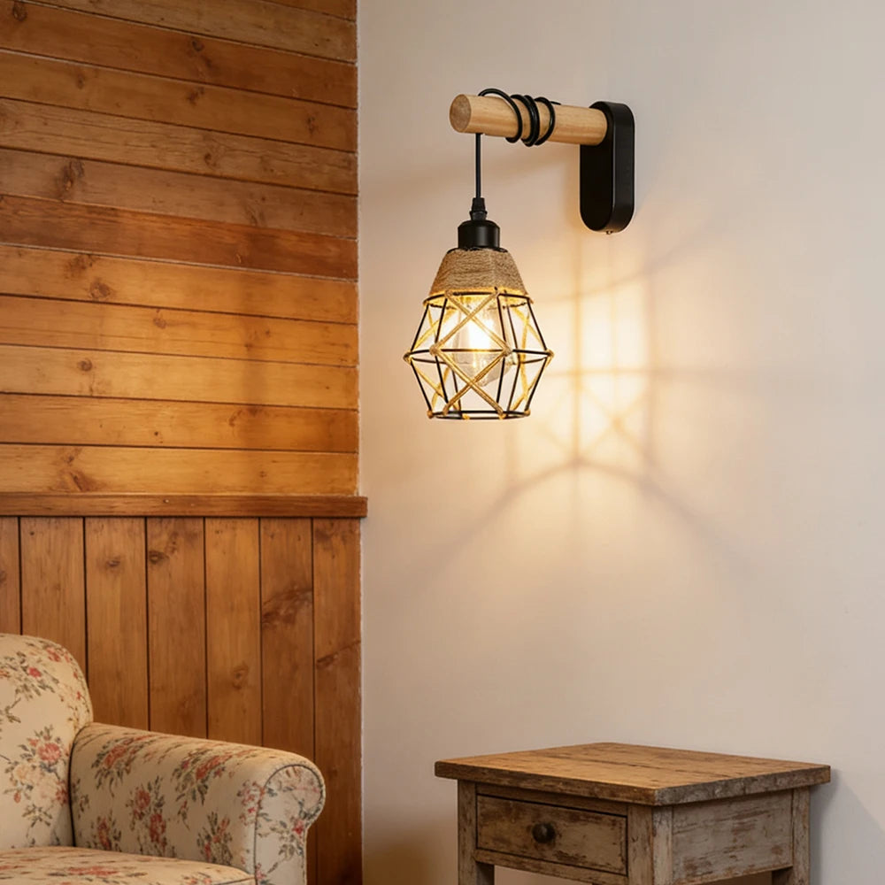 lampe murale industrielle cage dorée abat jour tissu noir étude chambre coucher salle bain
