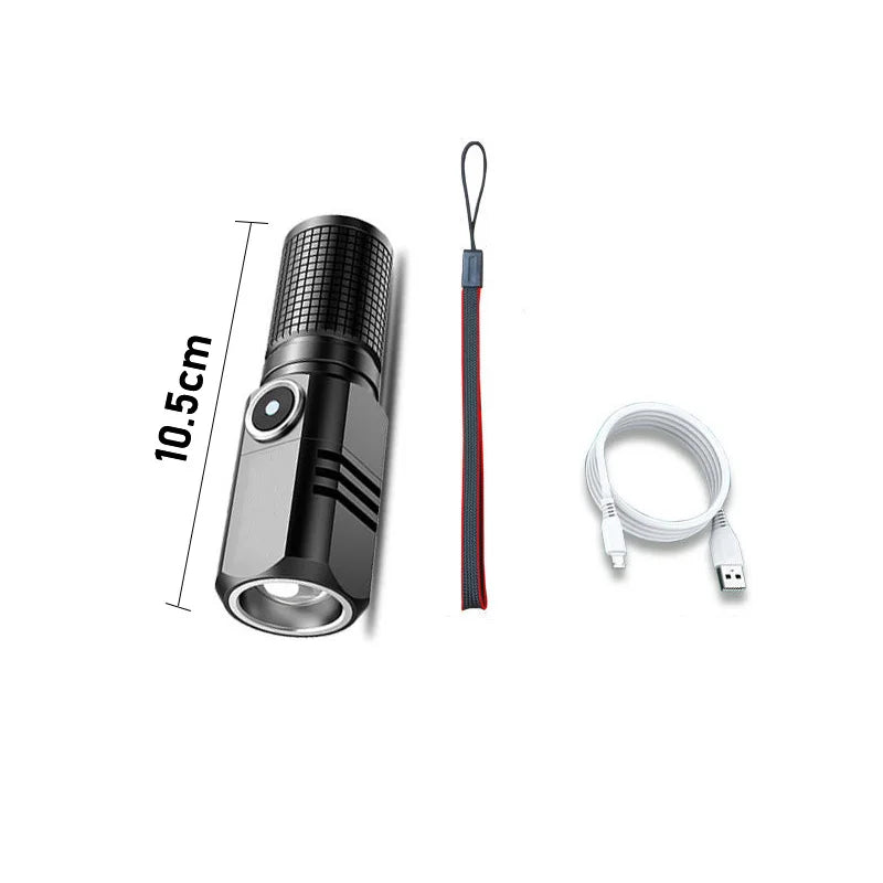 lampe poche led rechargeable 10000 lumens modes variateur rainures texturées lentille