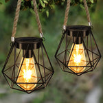 lampe solaire suspendue vintage cage métal noir rustique autonomie jardinextérieur