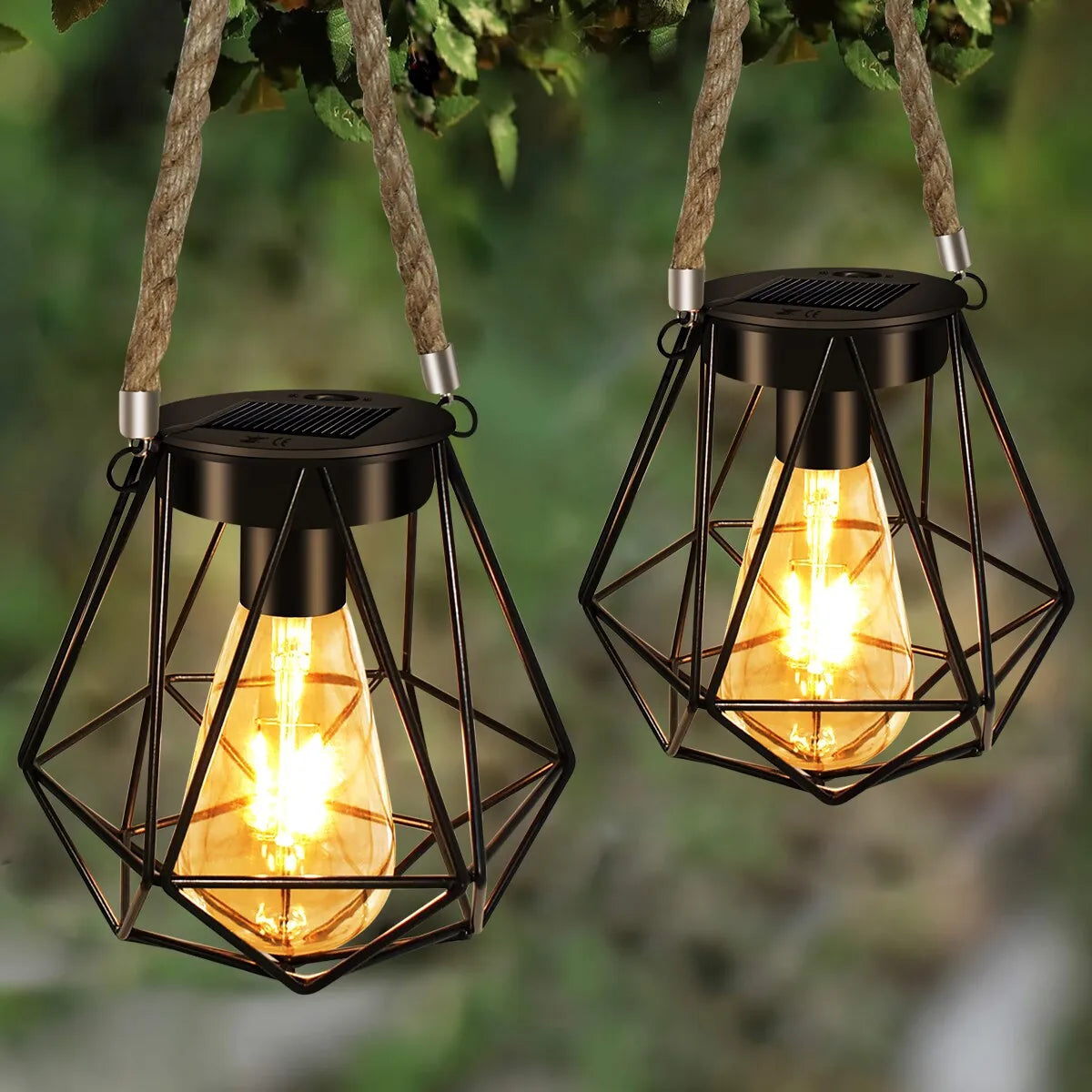lampe solaire suspendue vintage cage métal noir rustique autonomie jardinextérieur