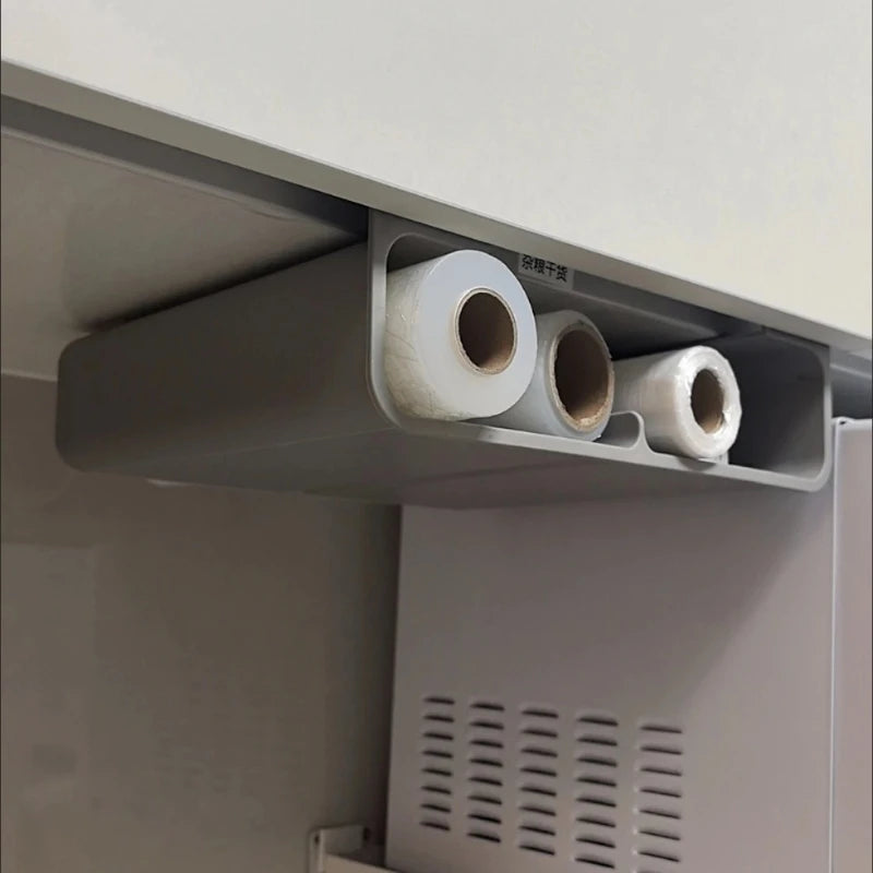 boîte rangement adhésive moderne gris papier aluminium film alimentaire minimaliste cuisine