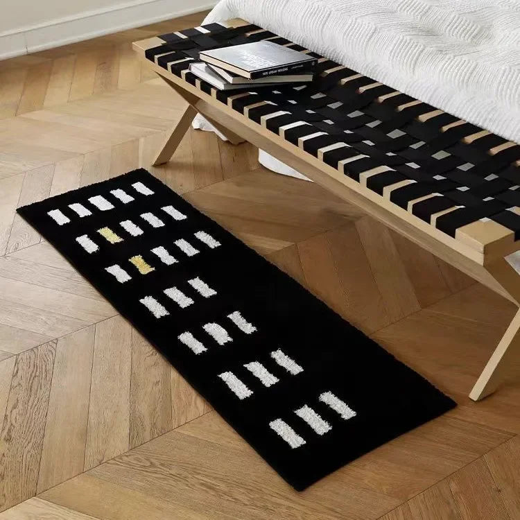 tapis imperméable anti dérapant moderne blanc noir cercles superposés chambre couloir entrée