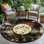 tapis rond vinyle moderne noir blanc rouge disque musical floral 40x40cm 80x80cm 120x120cm