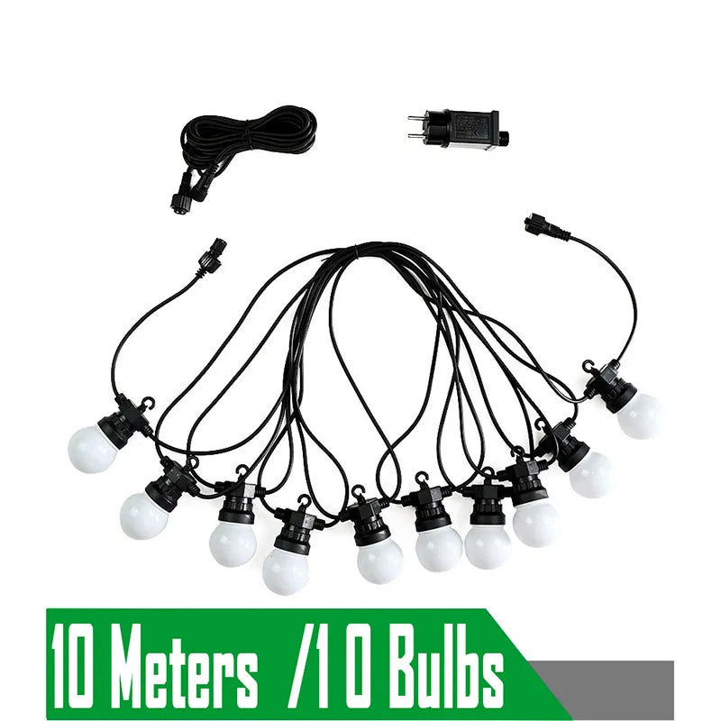 guirlande lumineuse led imperméable 25 ampoules rondes camping décoration extérieure tente fêtes