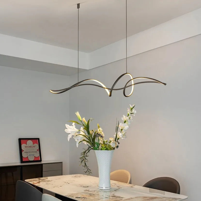lampe suspendue moderne câble noir doré ondulé 120cm 140cm lumière froideversible
