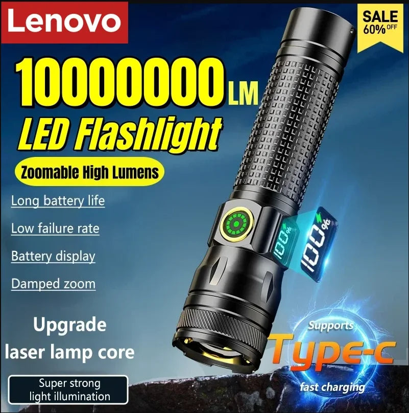 lampe poche led rechargeable écran numérique zoomable 2000 lumens noir tactical camping