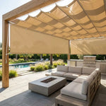toile parasol moderne résistante l'eau gris beige bleu texture tissée protection solaire jardinet opacité